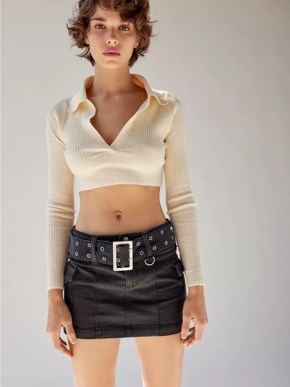 Urban Outfitters UO Joan Belted Cargo Denim Mini Skirt Sz M Y2K Utility Black